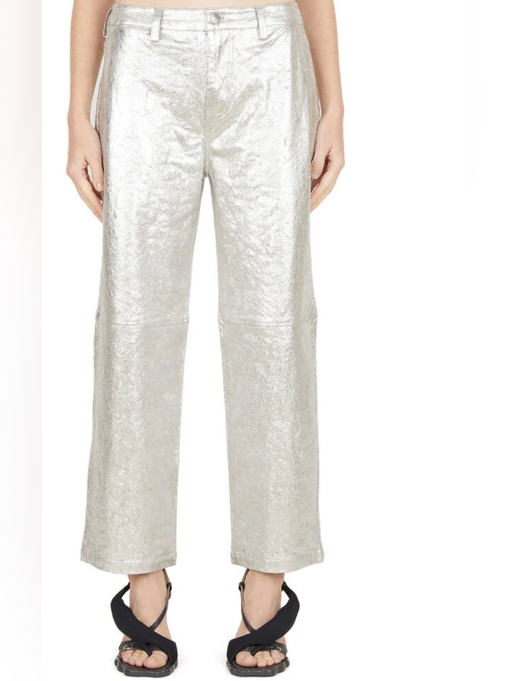 Simon Miller Silver Foil High-Waist Ankle Trouser Jeans, Fizzy Straight-Leg Pant